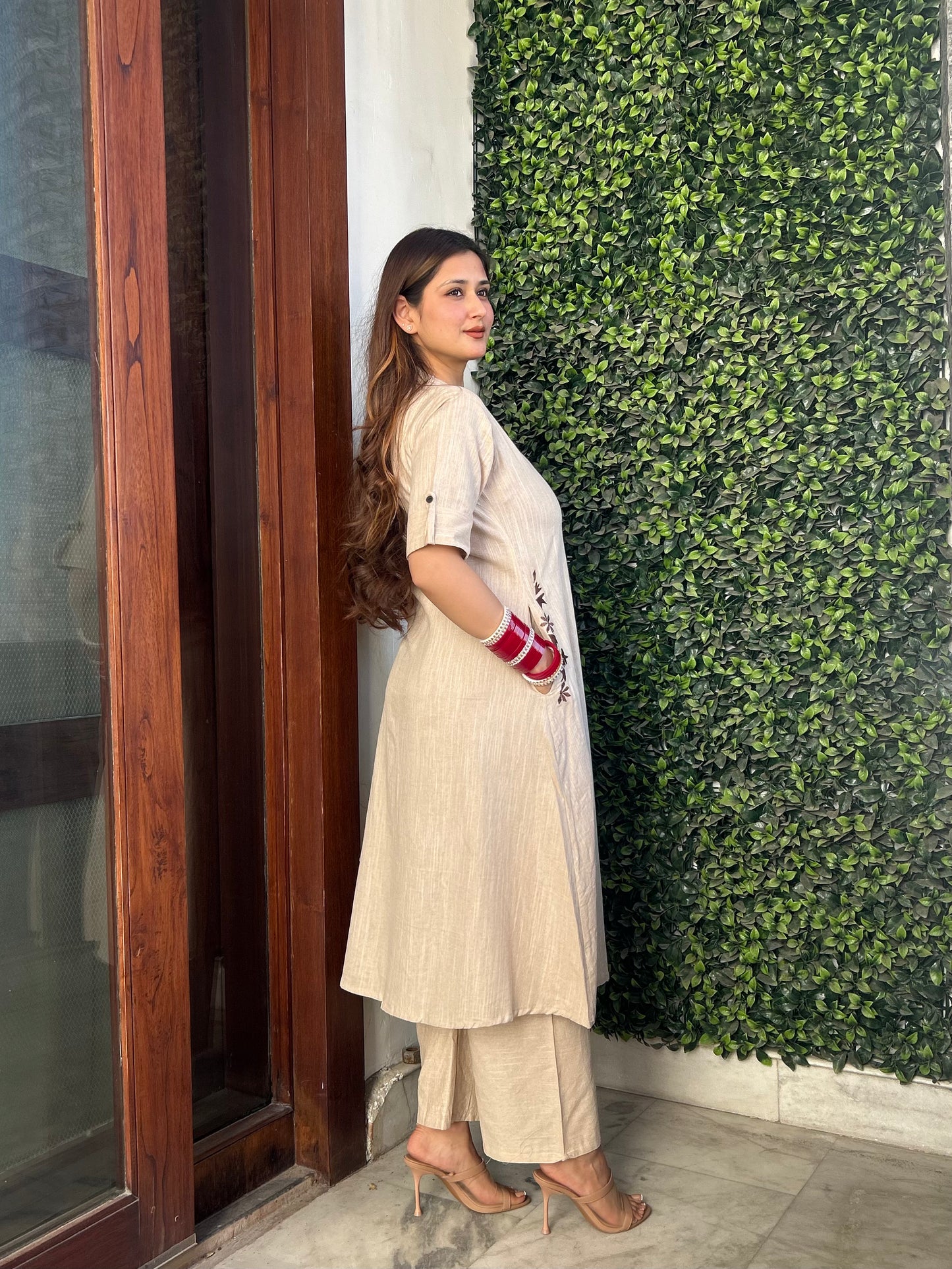 “Beige Cotton A-Line Co-Ord Set – Stylish and Comfortable”