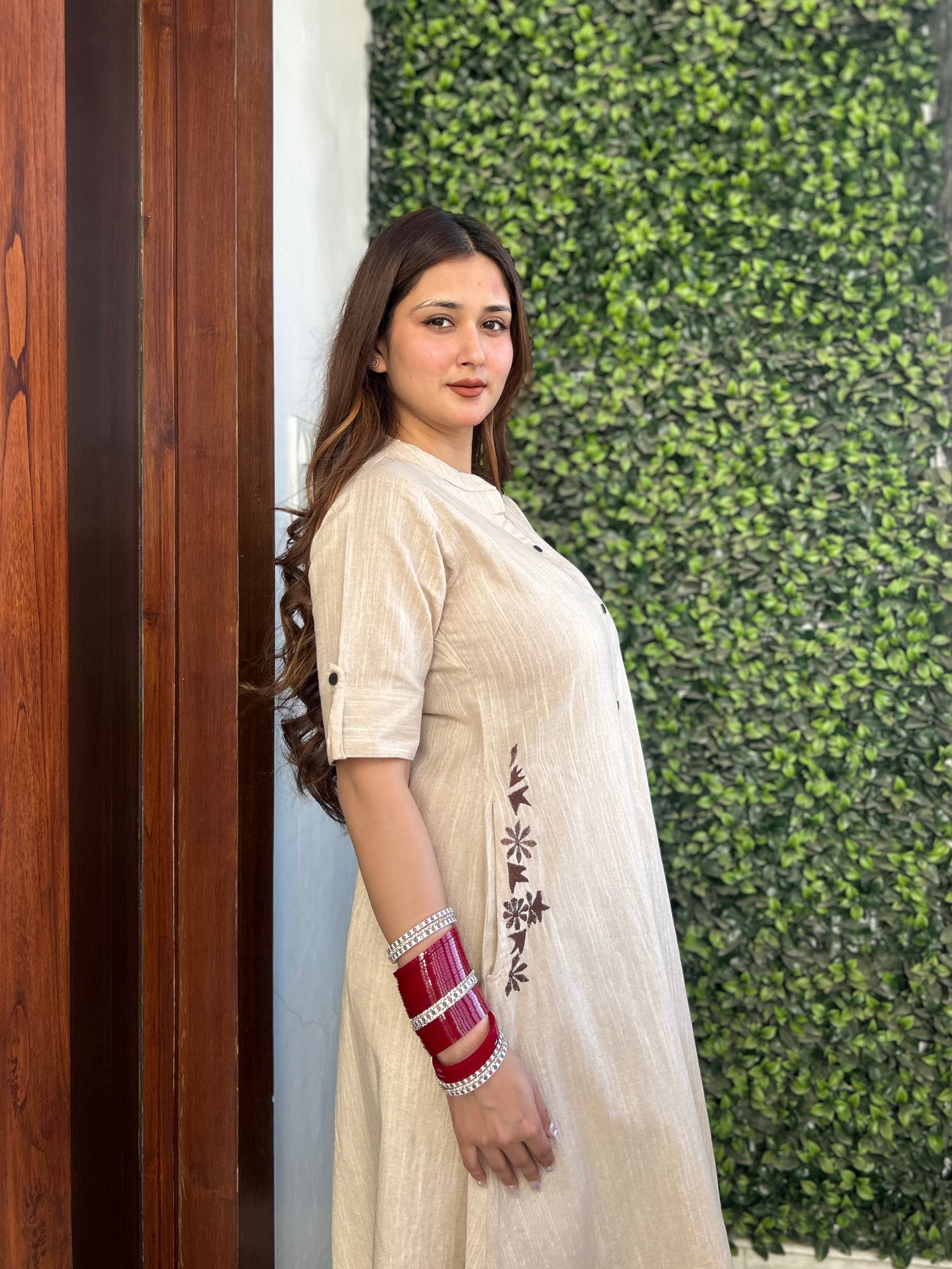 “Beige Cotton A-Line Co-Ord Set – Stylish and Comfortable”