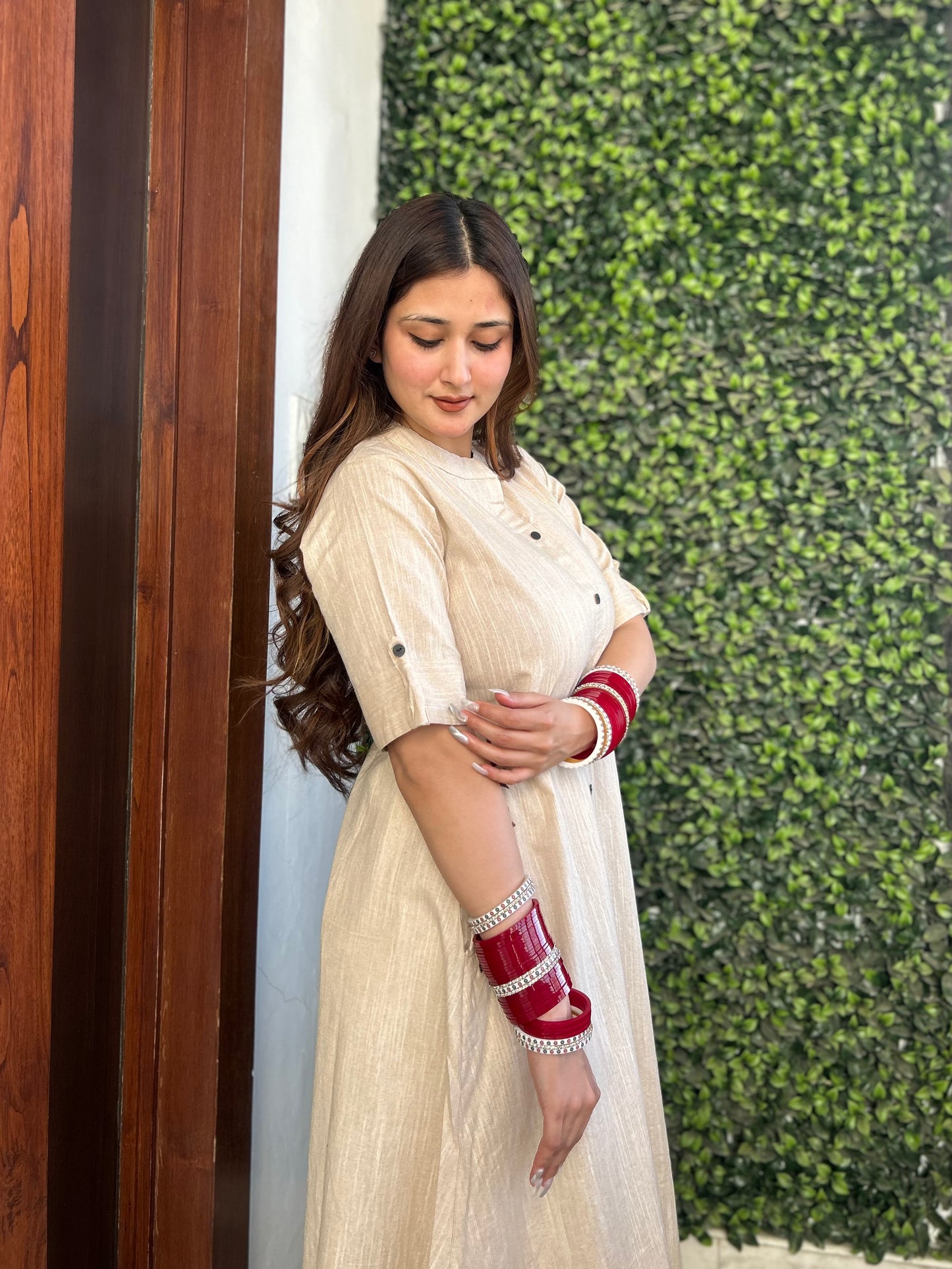 “Beige Cotton A-Line Co-Ord Set – Stylish and Comfortable”