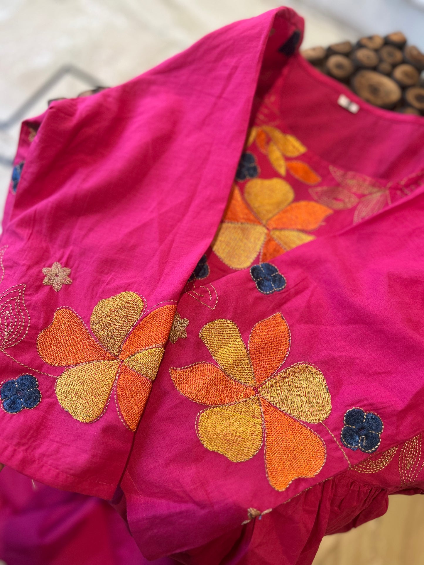 "Blush Elegance: Embroidered Cotton Anarkali 3-Piece Set"